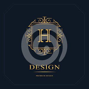 Monogram design elements, graceful template. Calligraphic elegant line art logo design. Letter emblem sign H for Royalty, business