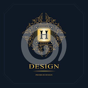 Monogram design elements, graceful template. Calligraphic elegant line art logo design. Letter emblem sign H for Royalty, business