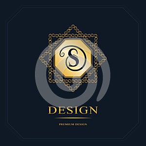 Monogram design elements, graceful template. Calligraphic elegant line art logo design. Letter emblem sign S for Royalty, business