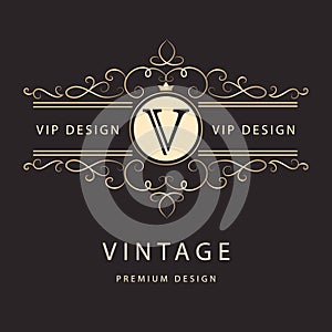 Monogram design elements, graceful template. Elegant line art logo design. Business sign, identity for Restaurant, Royalty