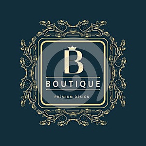Monogram design elements, graceful template. Elegant line art logo design. Letter B. Business sign, identity for Restaurant, Royal