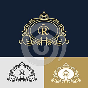 Monogram design elements, graceful template. Elegant line art logo design. Letter R, M, W. Business sign, identity for