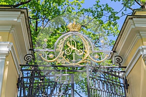 Monogram of Emperor Alexander I on the Gate to the Palace Garden of the Kamennoostrovsky Palace in St. Petersburg