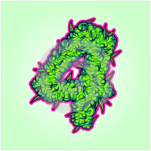 Monogram font number 4 marijuana buds texture illustrations