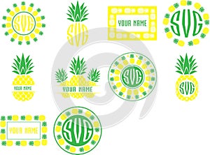 Monogram frames pineapple set vector. Fruit monogram
