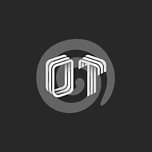 Monogram initials OT logo isometric geometric shape, combination O T letters couple, mockup business card emblem