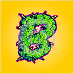 Monogram letter capital B with marijuana buds texture illustrations
