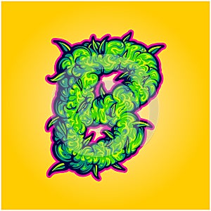 Monogram letter capital B with marijuana buds texture illustrations photo