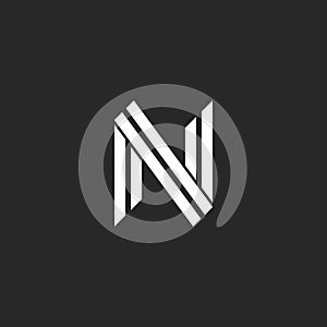 Monogram letter N logo design two parallel lines hipster style