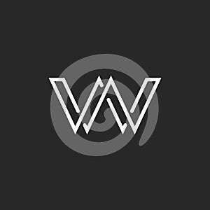 Monogram letter W logo, weave thin line style, mockup wedding invitation emblem, design element template