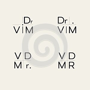 Monogram logo, Initial letters D and V or Dr Vim black color on beige background