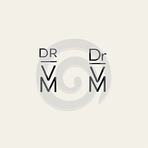 Monogram logo, Initial letters D and V or Dr Vim black color on beige background