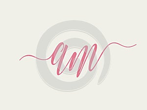 AM monogram. Lowercase calligraphy letter a, letter m signature logo.
