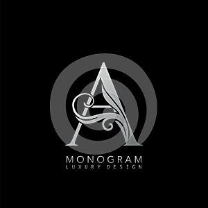 Monogram Luxury A Logo Letter. Simple luxuries business vector design concept abstract nature floral leaves silver color