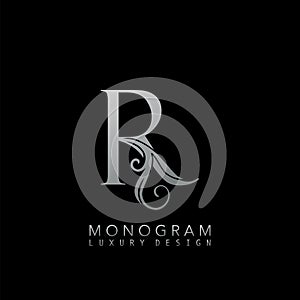 Monogram Luxury R Logo Letter. Simple luxuries vector design concept abstract nature floral leaves silver color