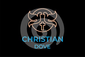 Monogram of Pigeon Dove Bird with Jesus Christian Cross for Church Chapel Foundation Charity Logo Design