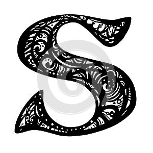 Monogram S. Letter S with floral branch. Vector with Black Color. tattoo template or Calligraphy Typography Monogram