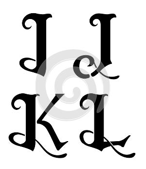 Monogram Uppercase Letter I, J, K, L