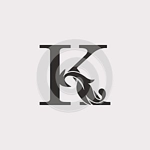 Monogram Vintage Ornate Leaf K Letter Initial Logo Icon template design luxury style