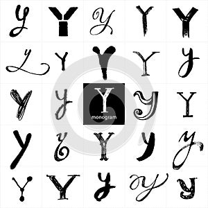 Monogram Y. Set of handwritten stylish letters.