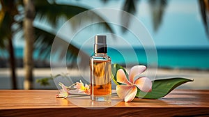 Monoi de Tahiti essential oil in a bottle. Generative AI,