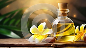 Monoi de Tahiti essential oil in a bottle. Generative AI,