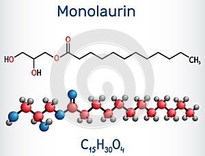 Monolaurin, glycerol monolaurate, glyceryl laurate molecule. It is monoglyceride and dodecanoate, used as a surfactant in