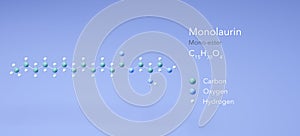 monolaurin molecule, molecular structures, monoglyceride, 3d model, Structural Chemical Formula and Atoms with Color Coding