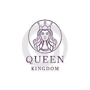Monoline Queen Kingdom Logo Vector, beautiful Girl Symbol and icon, creative Design Company For fashion and boutique
