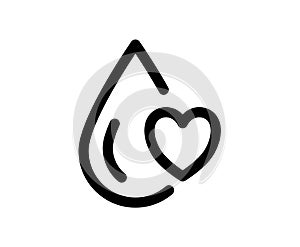 Monoline vector drop water and heart logo icon blood donar. Sign donation freshness and clear water for design template