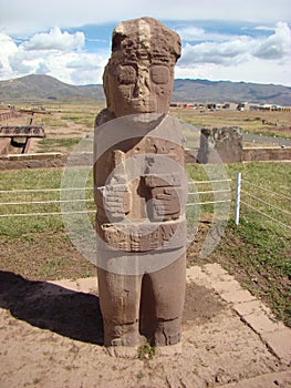 Monolith at archeological site of Tiahuanaco Tiwanaku - Bolivia