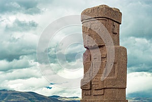 Monolith at Ruins of Tiwanaku, Bolivia