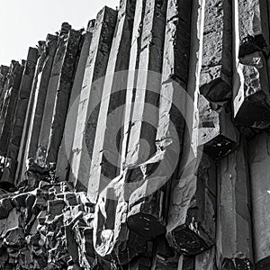 Monolithic Basalt Columns in Stark Black and White