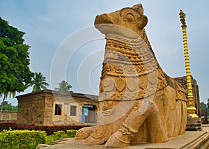 Monolithic Bull Nandhi statue at Brihadeeswarar temple.