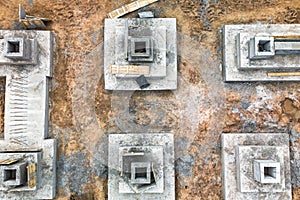 Monolithic reinforced concrete foundations for the construction of a large building. Rostverk at the construction site.
