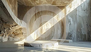 Monolithic Showcase: Textured Concrete and Diagonal Light