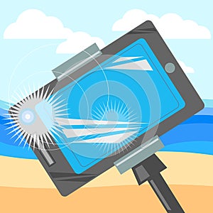 Monopod for selfie,beach and the sea, travel and tourism