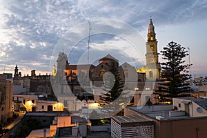 Monopoli cathedral during evening sunset, Basilica of the Madonna della Madia or Santa Maria della Madia, Monopoli, Italy