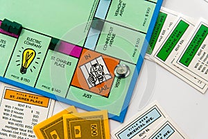 Monopoly board game in play