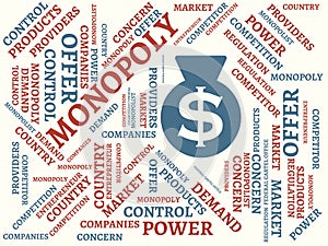 MONOPOLY - COMPETITION - image with words associated with the topic MONOPOLY, word cloud, cube, letter, image, illustration