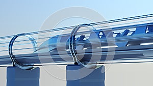 Monorail futuristic train in tunnel. 3d rendering