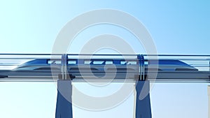 Monorail futuristic train in tunnel. 3d rendering