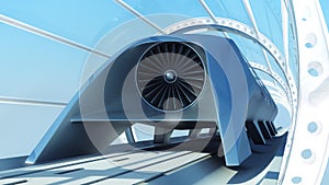 Monorail futuristic train in tunnel. 3d rendering photo