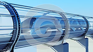 Monorail futuristic train in tunnel. 3d rendering photo