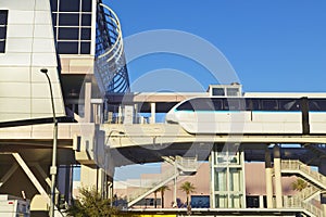 Monorail train with tourists in Las Vegas, NV photo