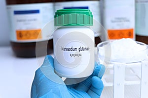 Monosodium glutamate in chemical container , chemical in the laboratory and industry