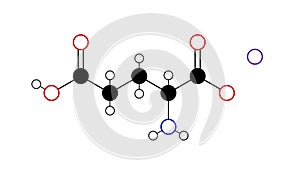 monosodium glutamate molecule, structural chemical formula, ball-and-stick model, isolated image e621