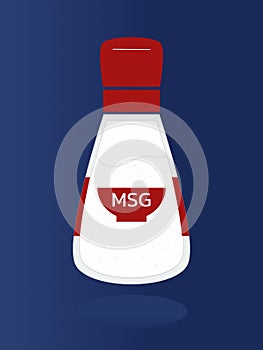 monosodium glutamate (MSG) bottle on dark blue background