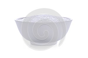 Monosodium glutamate in wood bowl on white background