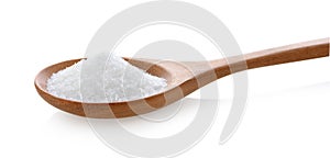 Monosodium glutamate in wooden spoon on white background